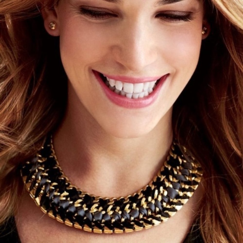 Stella & Dot | Bold Navy Gold & Crystal Embellished👑Tempest Bib Necklace. - Picture 6 of 12